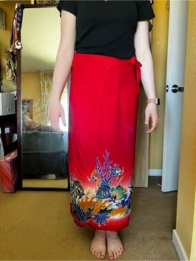 Red Tropical Fish Wrap Skirt